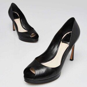 Christian Dior Black Leather Diorella Peep-Toe Pumps Size 5.5/36